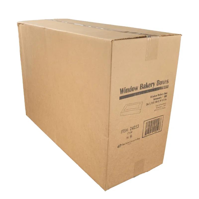 Bakery Box Top 26.5X19X3 IN SBS Paperboard White Rectangle 4 Corner Beers With Window 50/Case