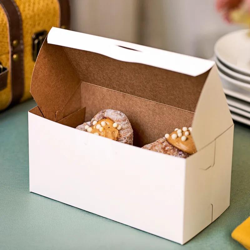 Bakery Box 8X5X3 IN Clay-Coated Kraft Board White Kraft Rectangle Lock Corner Tuck Top 250/Case