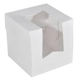 Cupcake Box 4X4X4 IN SBS Paperboard White Square Lock Corner Tuck Top With Window 200/Case