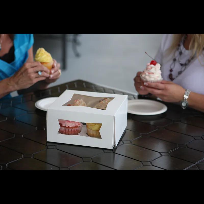 Cupcake Box 4X4X4 IN SBS Paperboard White Square Lock Corner Tuck Top With Window 200/Case