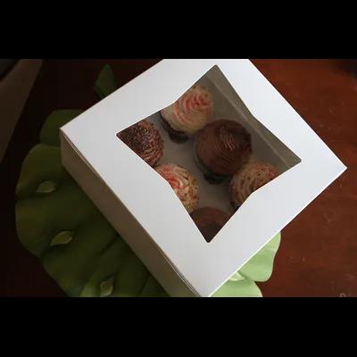Cupcake Box 4X4X4 IN SBS Paperboard White Square Lock Corner Tuck Top With Window 200/Case