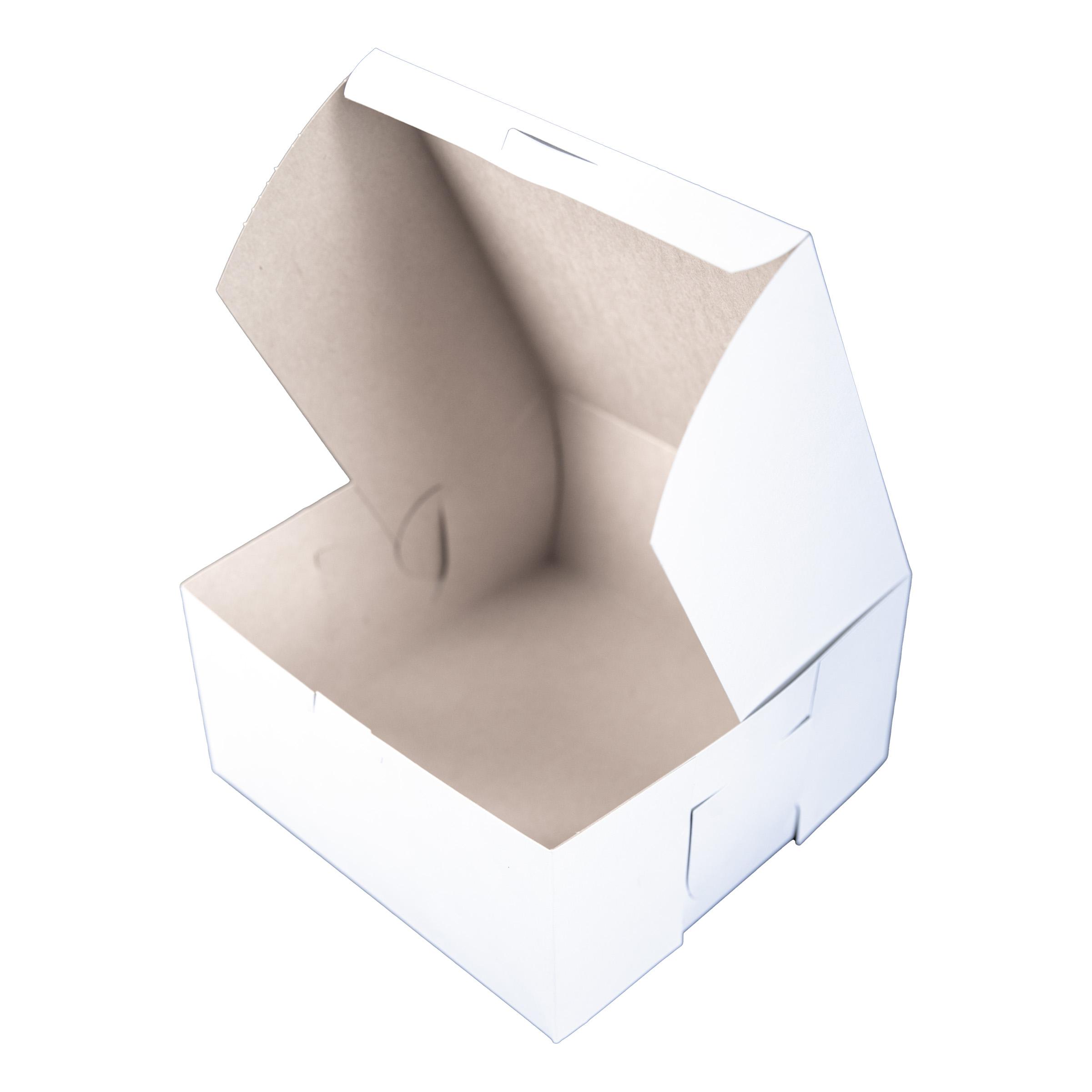Bakery Box 8X8X4 IN Clay-Coated Kraft Board White Kraft Square Lock Corner Tuck Top 250/Bundle