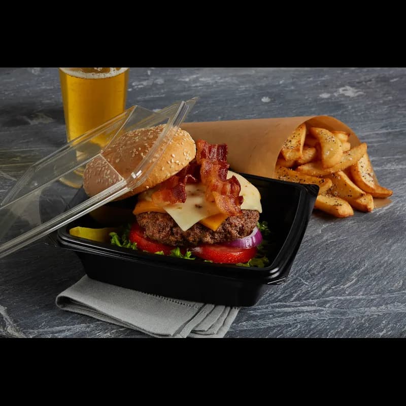 The BOTTLEBOX ® Lid 10.25X10.25X1.4 IN RPET Clear Square For 56 OZ Container Unhinged Vented 300/Case