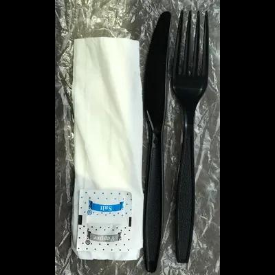 5PC Cutlery Kit Black Heavy Duty With 13X17 Napkin,Fork,Knife,Salt & Pepper 500/Case