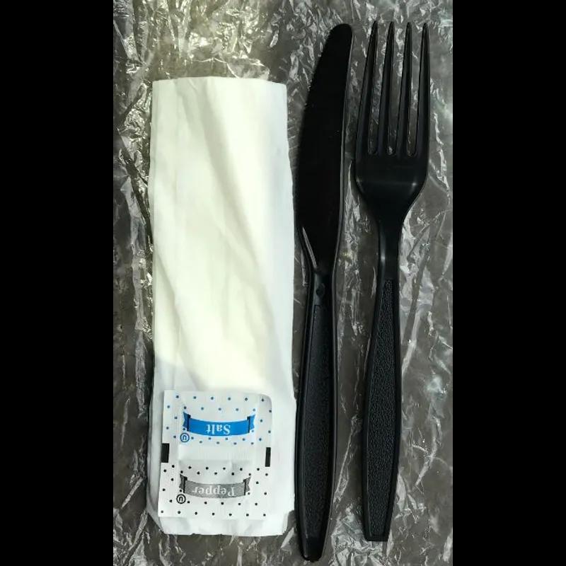 Victoria Bay 5PC Cutlery Kit Black Heavy Duty With 13X17 Napkin,Fork,Knife,Salt & Pepper 500/Case