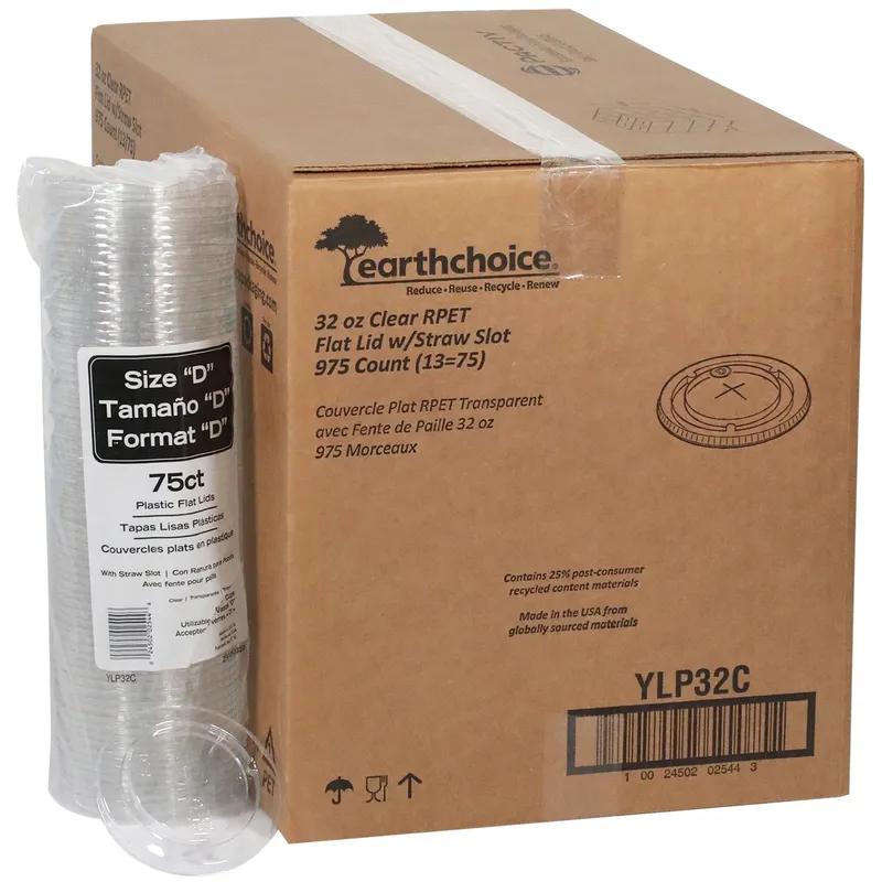 EarthChoice® Lid Flat 4.3X0.3 IN RPET Clear For 32 OZ Cold Cup With Hole 975/Case