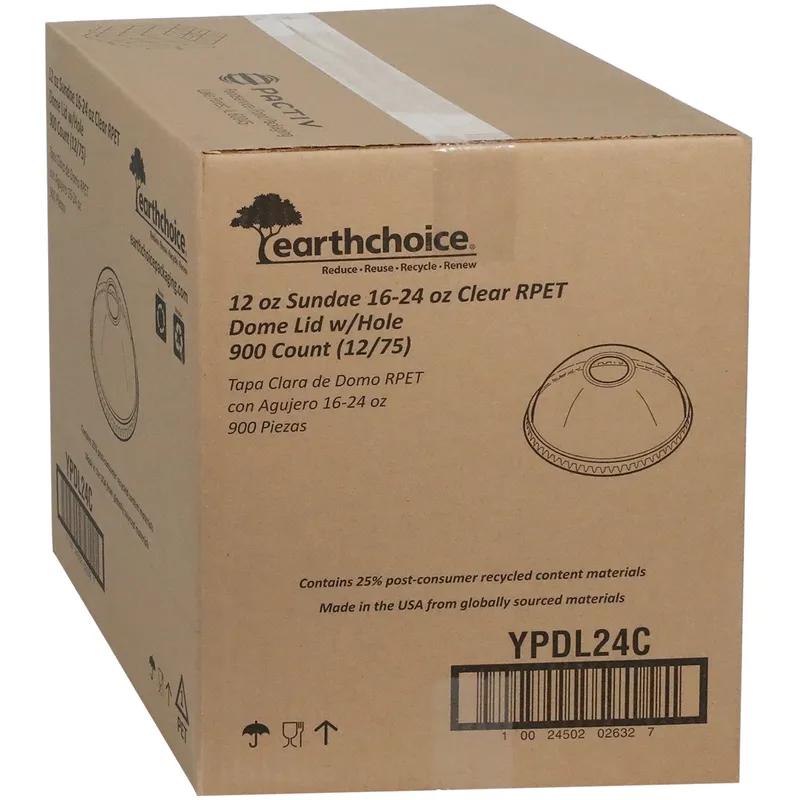 EarthChoice® Lid High Dome 3.9X1.8 IN RPET Clear For 12-24 OZ Cold Cup With Hole 900/Case