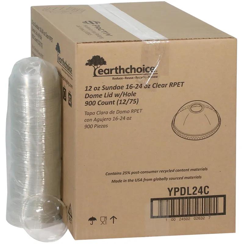 EarthChoice® Lid High Dome 3.9X1.8 IN RPET Clear For 12-24 OZ Cold Cup With Hole 900/Case