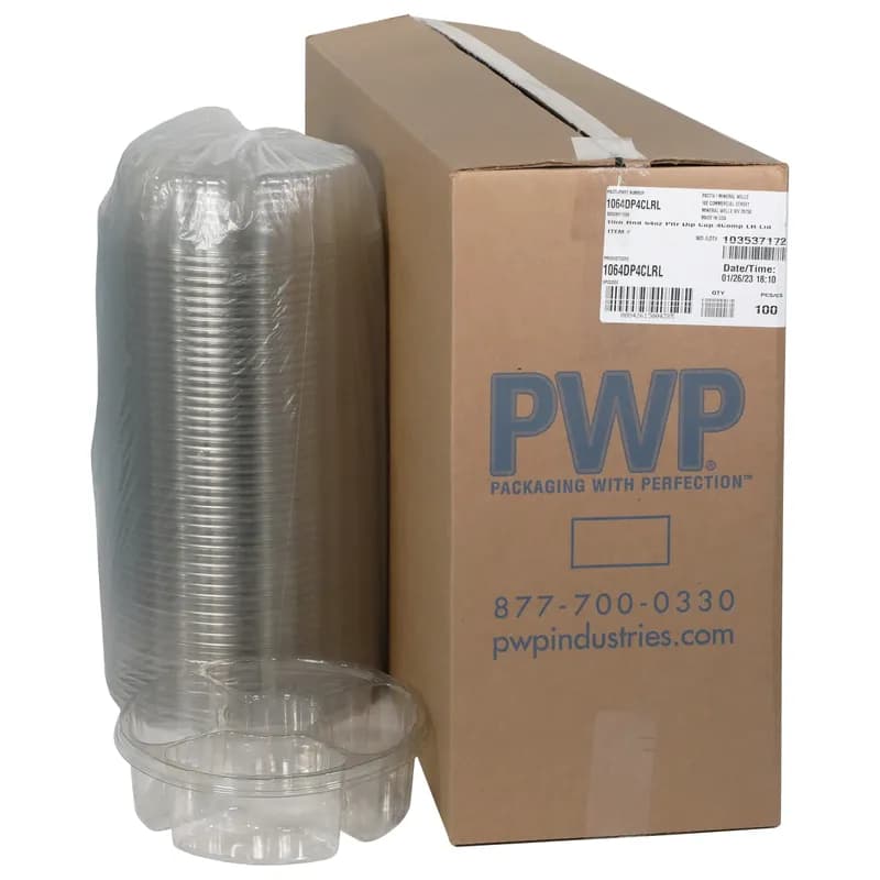 Deli Container Base & Lid Combo With Flat Lid 64 OZ 4 Compartment PET Clear Round 100/Case