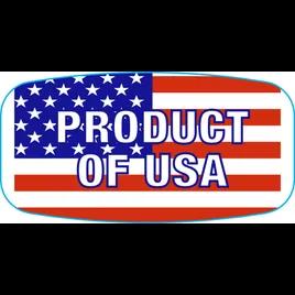 Product of USA Origin Label 0.625X1.25 IN Red Blue White Short Oval 1000 Count/Roll 60 Rolls/Case 60000 Count/Case