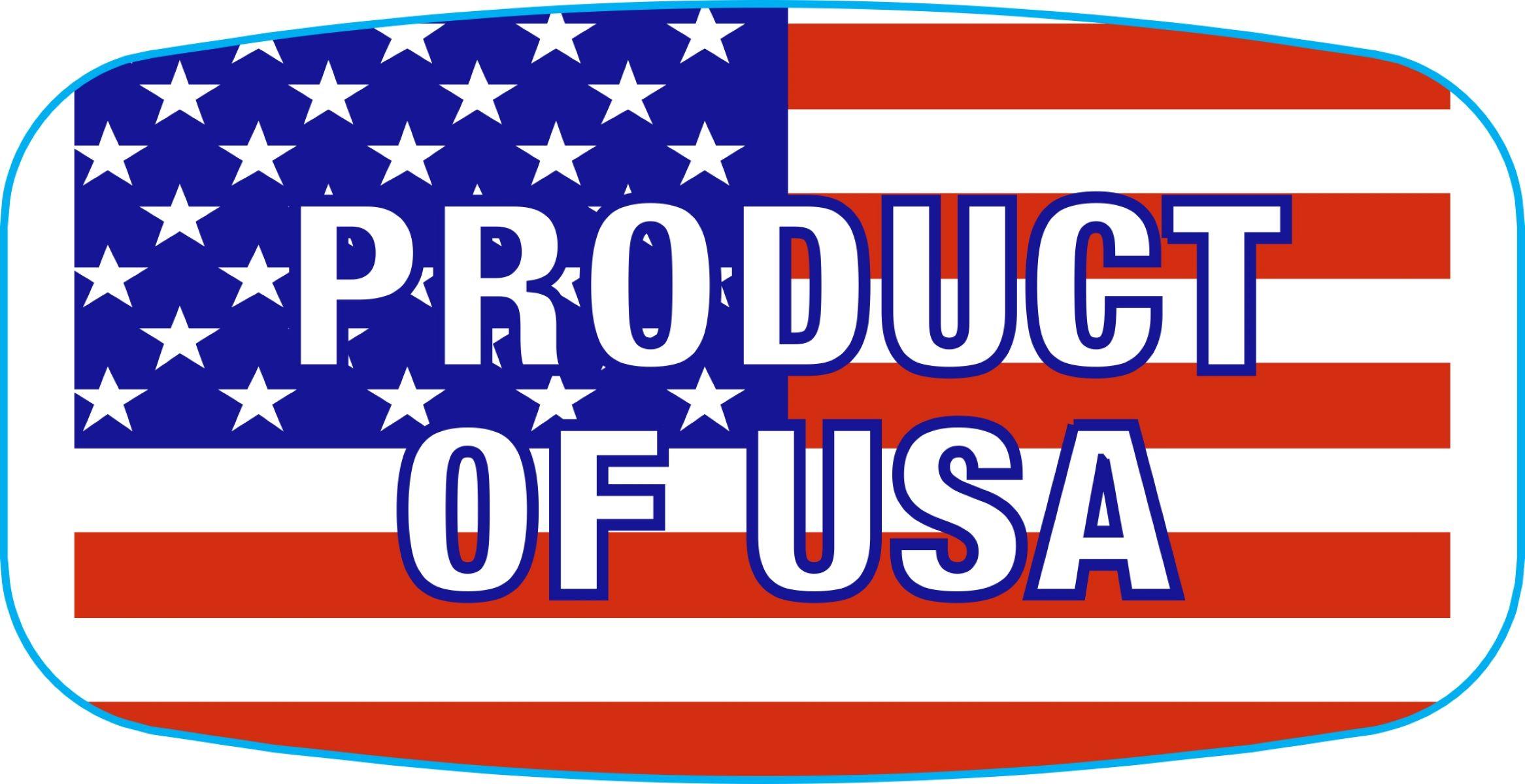 Product of USA Origin Label 0.625X1.25 IN Red Blue White Short Oval 1000 Count/Roll 60 Rolls/Case 60000 Count/Case