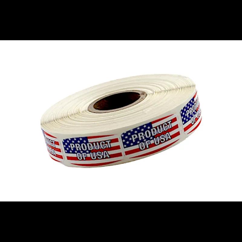Product of USA Origin Label 0.625X1.25 IN Red Blue White Short Oval 1000 Count/Roll 60 Rolls/Case 60000 Count/Case