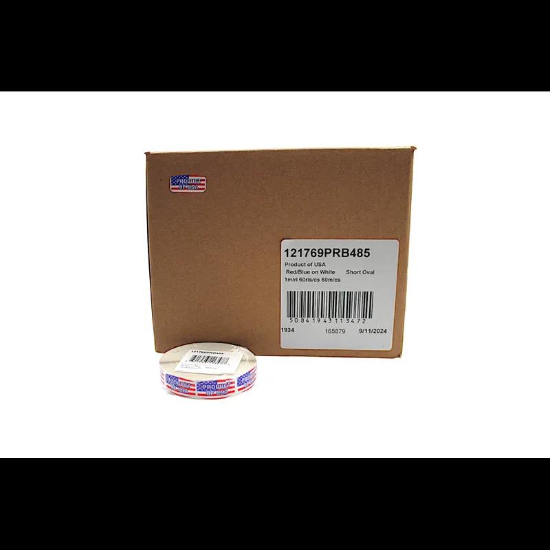 Product of USA Origin Label 0.625X1.25 IN Red Blue White Short Oval 1000 Count/Roll 60 Rolls/Case 60000 Count/Case