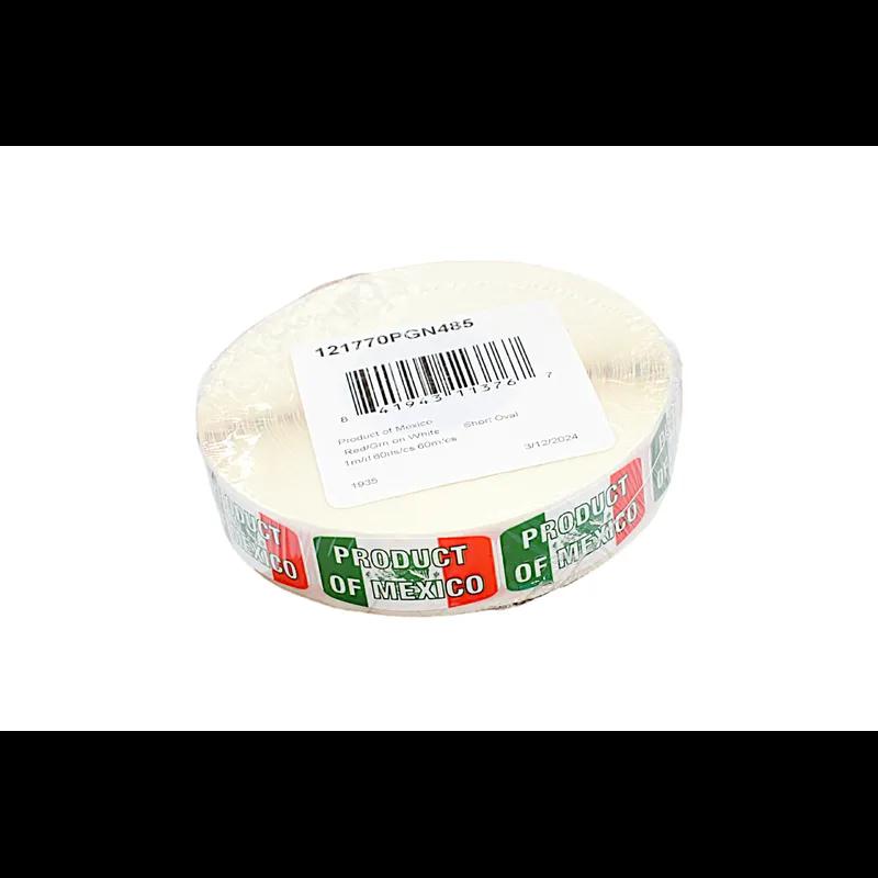 Product of Mexico Origin Label 0.625X1.25 IN Red Green White Short Oval 1000 Count/Roll 60 Rolls/Case 60000 Count/Case