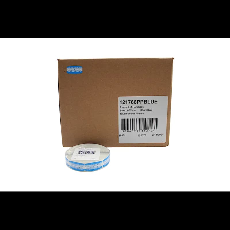Product of Honduras Origin Label Blue White Short Oval 1000 Count/Roll 60 Rolls/Case 60000 Count/Case
