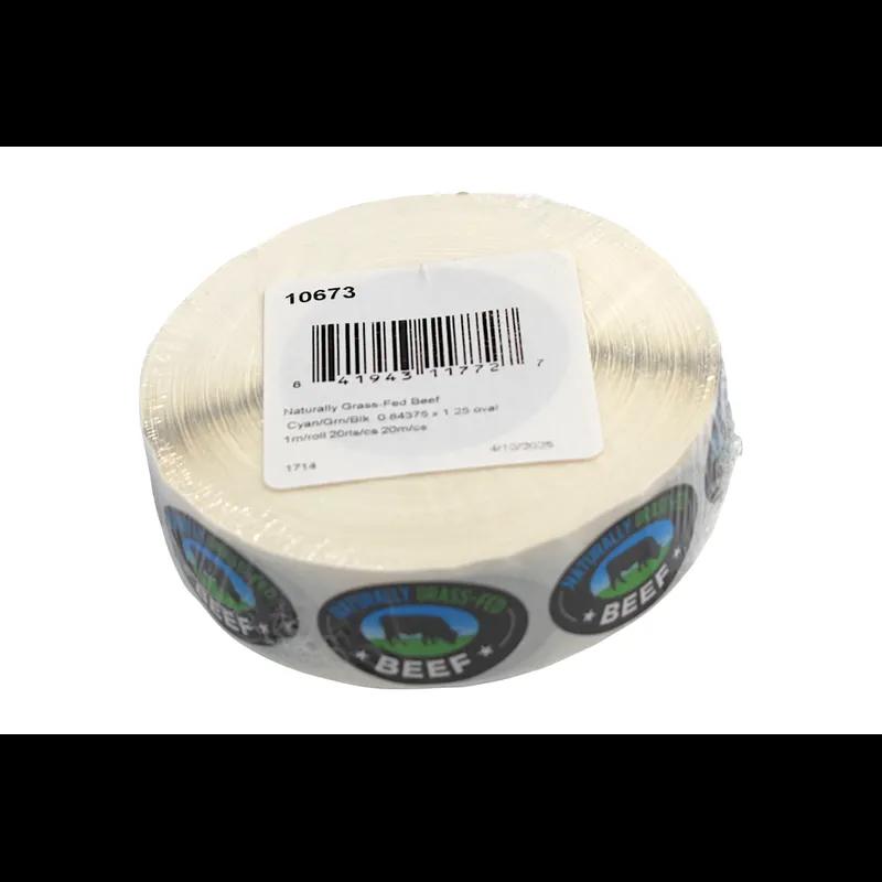 Naturally Grass-Fed Beef Meat Beef Label 0.84375X1.25 IN Cyan Green Black Oval 1000 Count/Roll 20 Rolls/Case