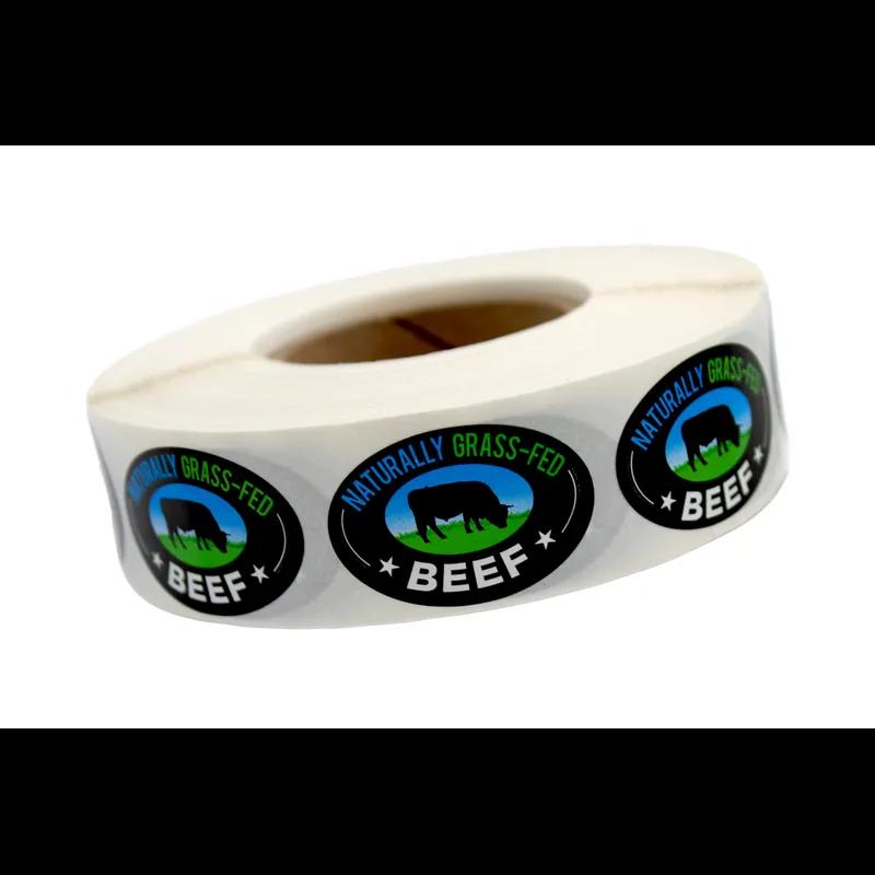 Naturally Grass-Fed Beef Meat Beef Label 0.84375X1.25 IN Cyan Green Black Oval 1000 Count/Roll 20 Rolls/Case