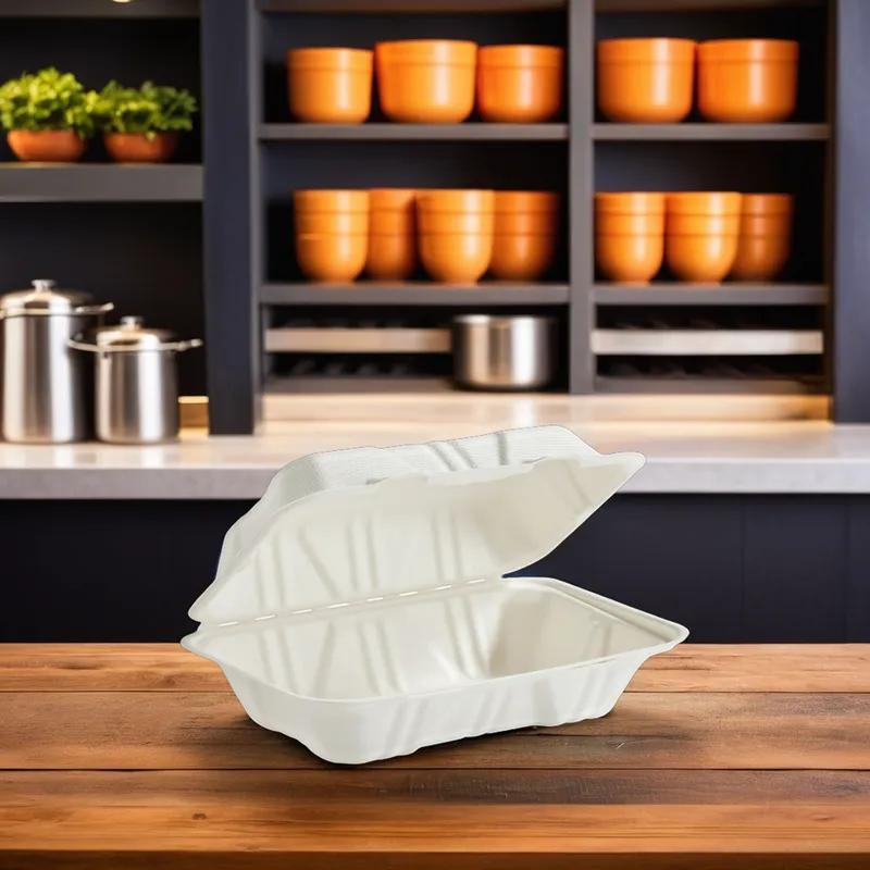 Hoagie & Sub Take-Out Container Hinged With Dome Lid 6X9X3 IN Molded Fiber Rectangle 200/Case