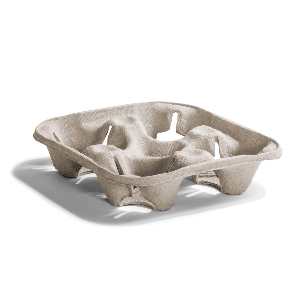 StrongHolder® Cup Carrier 8.5X8.5X2 IN 4 Compartment Molded Fiber Kraft For 8-32 OZ Without Handle Reusable 300/Case