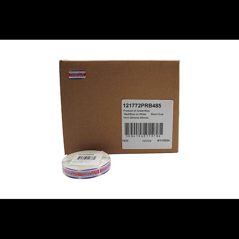 Product of Costa Rica Origin Label 0.625X1.25 IN Red Blue White Short Oval 1000 Count/Roll 60 Rolls/Case