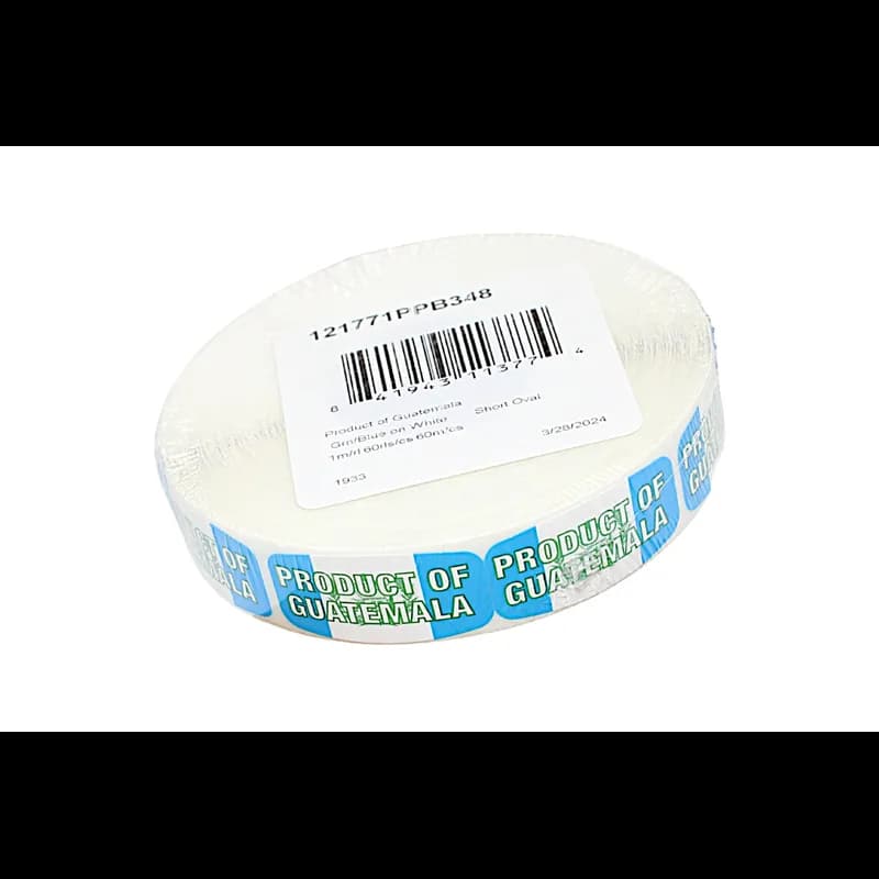 Product of Guatemala Origin Label 0.625X1.25 IN Green Blue White Short Oval 1000 Count/Roll 60 Rolls/Case