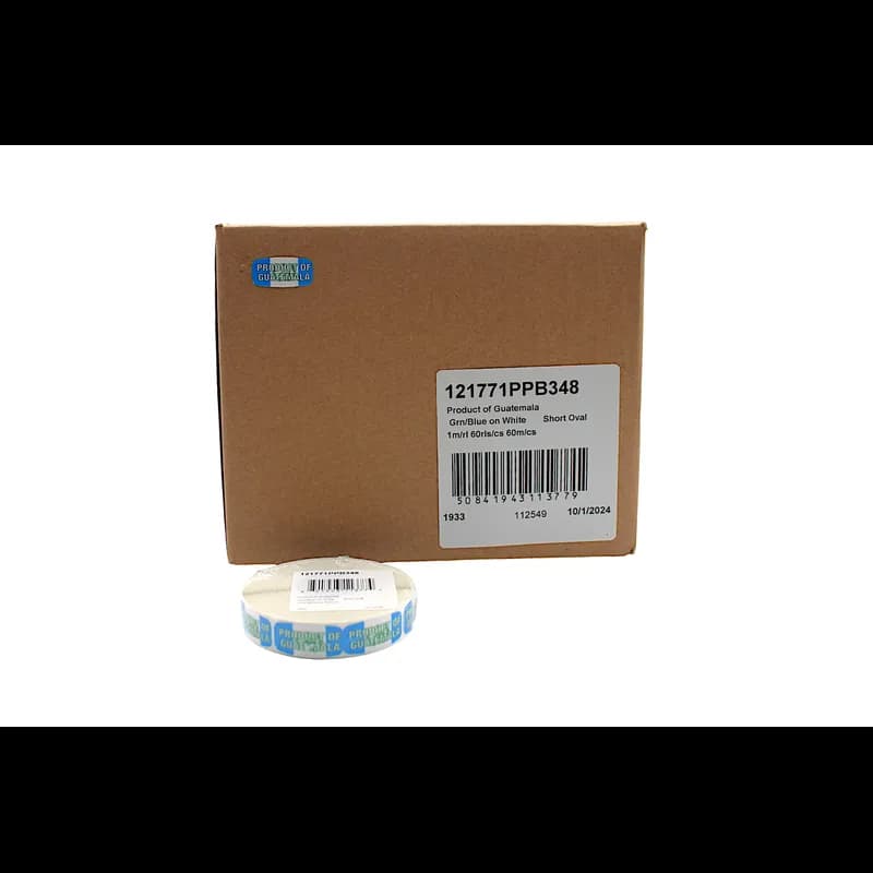 Product of Guatemala Origin Label 0.625X1.25 IN Green Blue White Short Oval 1000 Count/Roll 60 Rolls/Case