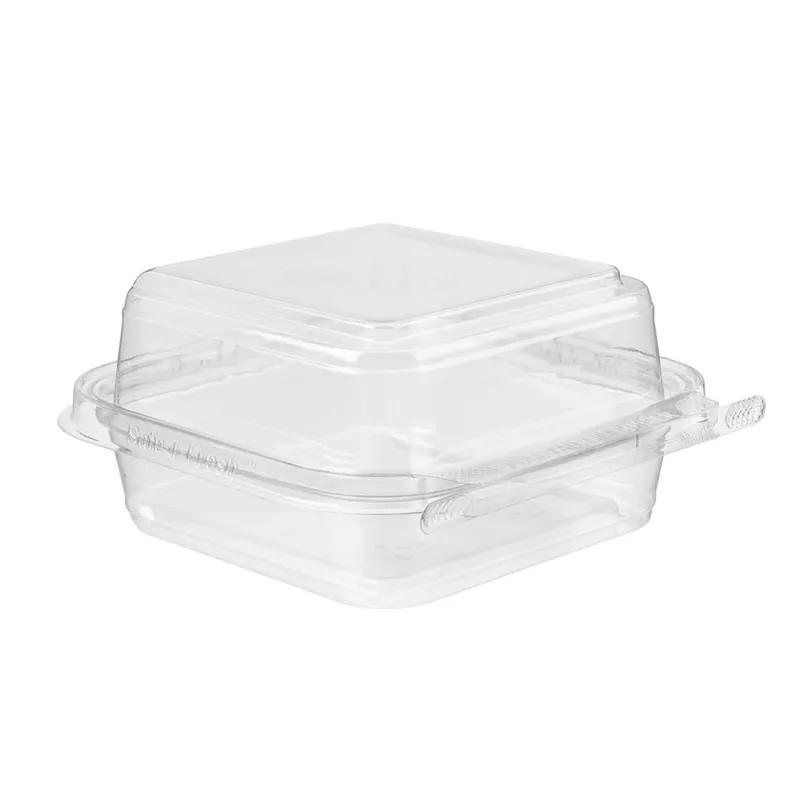 Safe-T-Fresh® Deli Container Hinged With Dome Lid 26.9 OZ RPET Clear Square 272/Case