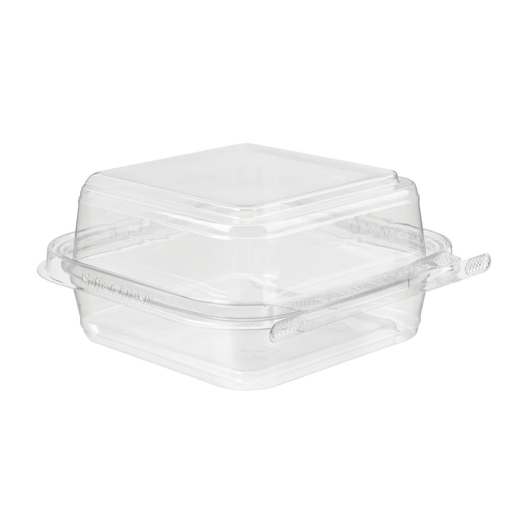 Safe-T-Fresh® Deli Container Hinged With Dome Lid 26.9 OZ RPET Clear Square 272/Case