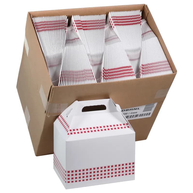 Lunch Take-Out Box Barn 9X5.9X3.1 IN Paperboard White Red 150/Case
