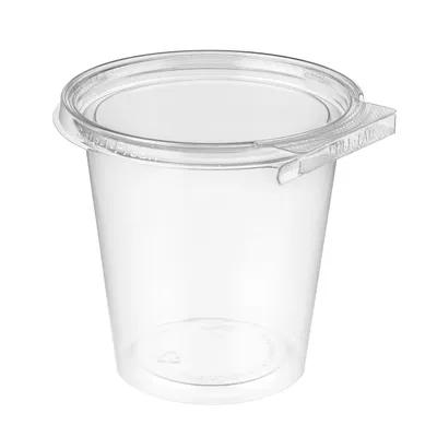 Safe-T-Fresh® Deli Container Hinged With Flat Lid 25 OZ RPET Clear Round 270/Case