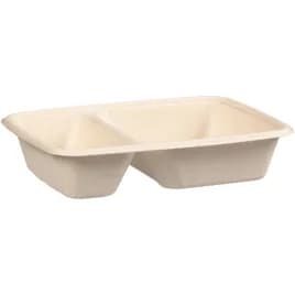 Take-Out Container Base 9X6 IN 2 Compartment Pulp Fiber Kraft Rectangle 300/Case