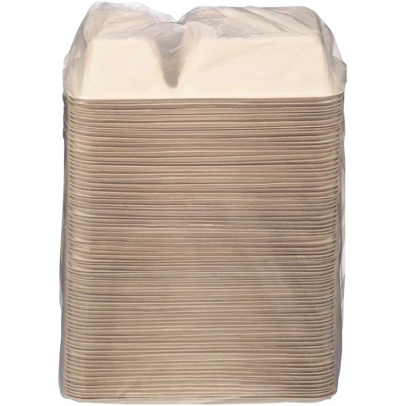 Take-Out Container Base 9X6 IN 2 Compartment Pulp Fiber Kraft Rectangle 300/Case