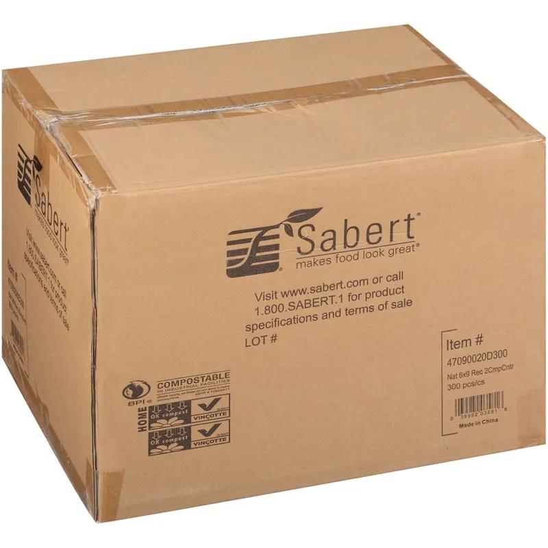 Take-Out Container Base 9X6 IN 2 Compartment Pulp Fiber Kraft Rectangle 300/Case