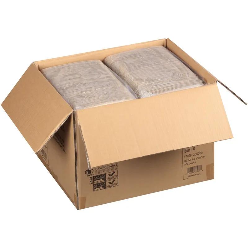 Take-Out Container Base 9X6 IN 2 Compartment Pulp Fiber Kraft Rectangle 300/Case