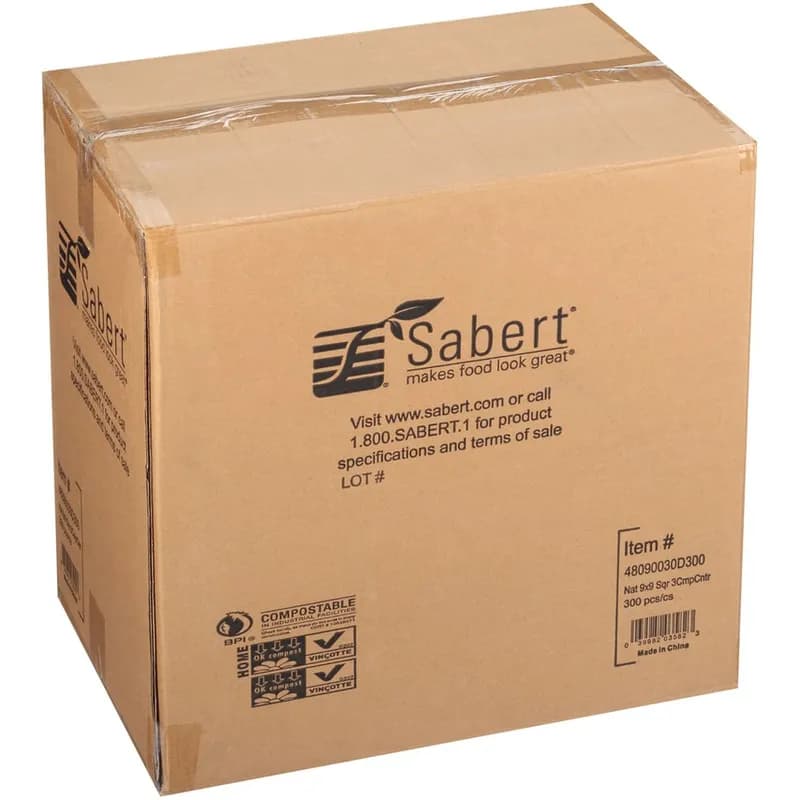 Take-Out Container Base 8.9X8.9X1.77 IN 3 Compartment Pulp Fiber Kraft Square 300/Case