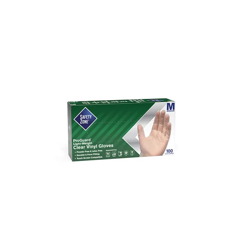 Gloves Medium (MED) Clear Vinyl Disposable Powder-Free 100 Count/Pack 10 Packs/Case 1000 Count/Case