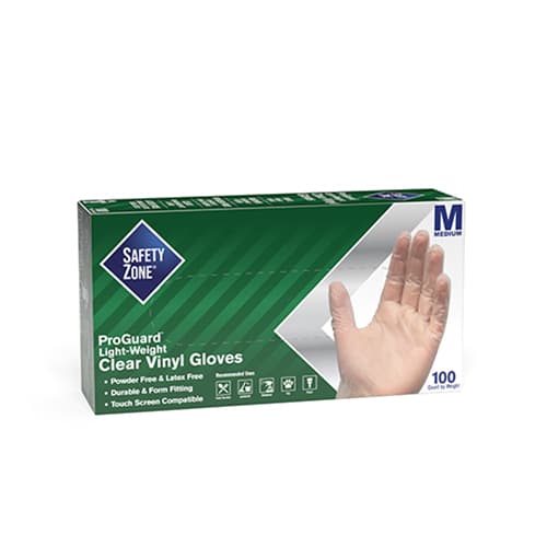 Gloves Medium (MED) Clear Vinyl Disposable Powder-Free 100 Count/Pack 10 Packs/Case 1000 Count/Case