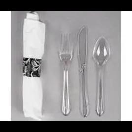 4PC Cutlery Kit Paper Clear Heavy Duty Individually Wrapped With Napkin,Fork,Knife,Teaspoon 100/Case