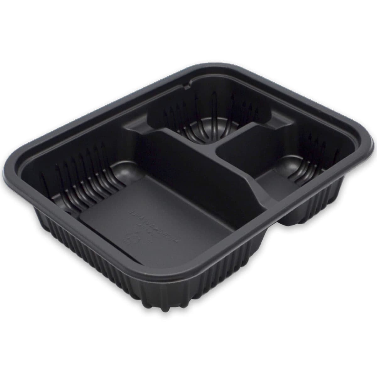 Take-Out Container Base 24 OZ 3 Compartment PP Black Oblong 250/Case