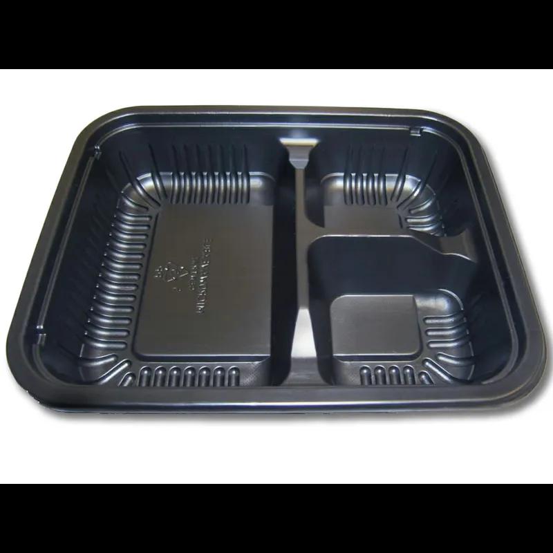 Take-Out Container Base 24 OZ 3 Compartment PP Black Oblong 250/Case
