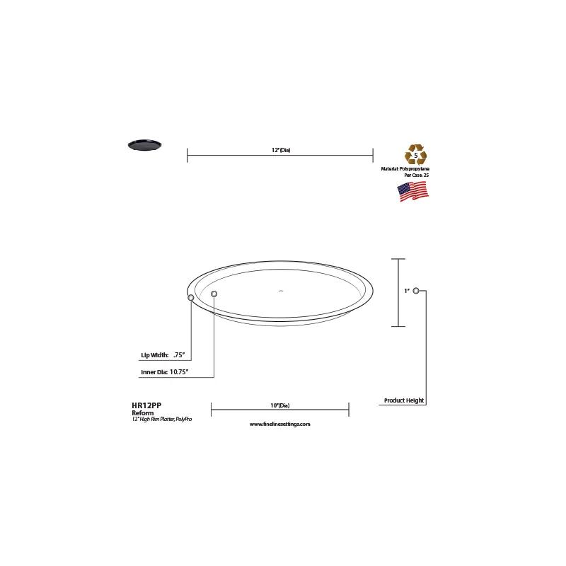 Catering Tray 12 IN PP Black Unbreakable 25/Case