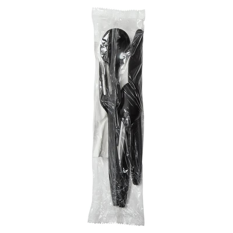 Victoria Bay 5PC Cutlery Kit PS Black Heavy Duty With Napkin,Fork,Knife,Soup Spoon,Spoon 250/Case