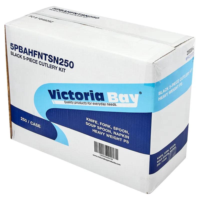 Victoria Bay 5PC Cutlery Kit PS Black Heavy Duty With Napkin,Fork,Knife,Soup Spoon,Spoon 250/Case