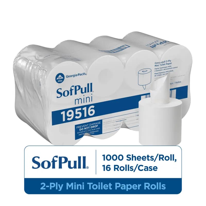 Sofpull® Toilet Paper & Tissue Roll 8.4X5.2 IN 2PLY White Centerpull High Capacity 500 Sheets/Roll 16 Rolls/Case
