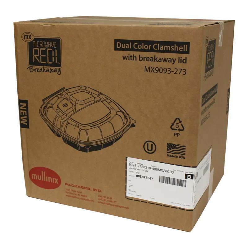 Take-Out Container Hinged With Dome Lid 9X9X1.86 IN 3 Compartment PP Black Clear Square 112/Case