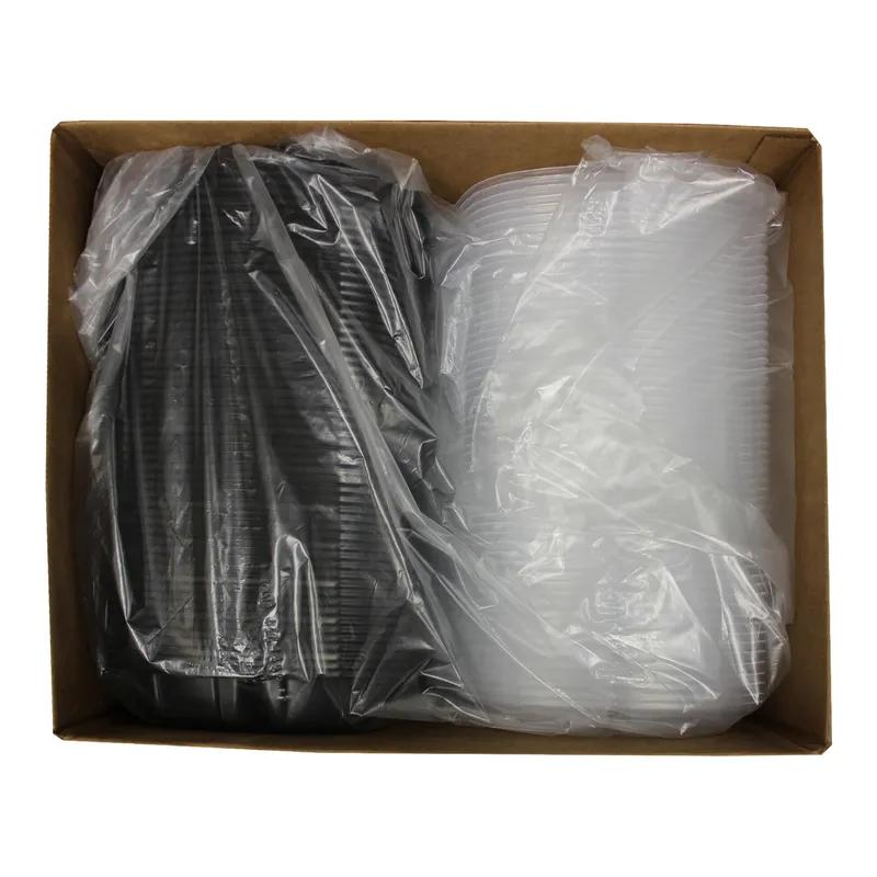 Take-Out Container Hinged With Dome Lid 9X9X1.86 IN 3 Compartment PP Black Clear Square 112/Case