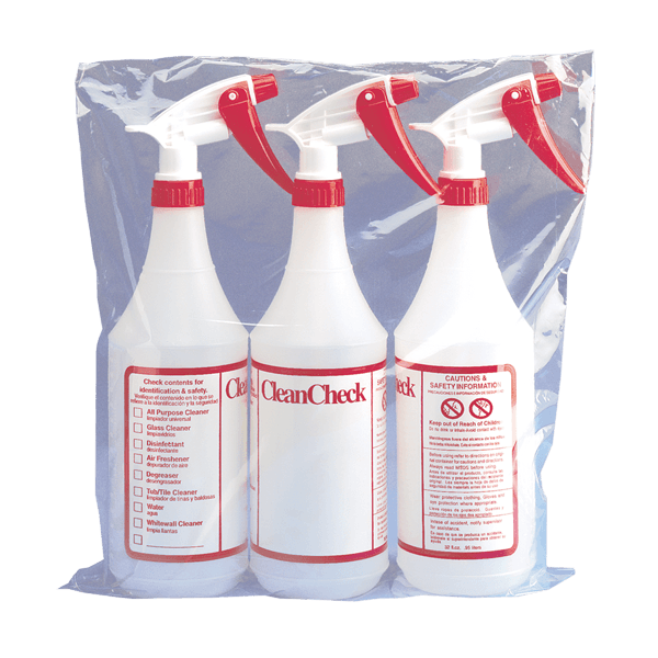CleanCheck® Spray Bottle & Trigger Sprayer 32 FLOZ HDPE White Red 3/Pack