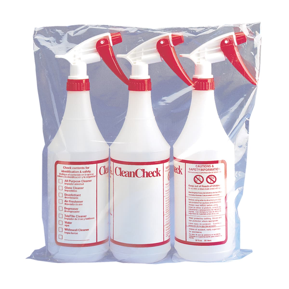 CleanCheck® Spray Bottle & Trigger Sprayer 32 FLOZ HDPE White Red 3/Pack