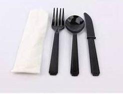 Victoria Bay 4PC Cutlery Kit PS Black Heavy Duty With Napkin,Fork,Knife,Soup Spoon 250/Case