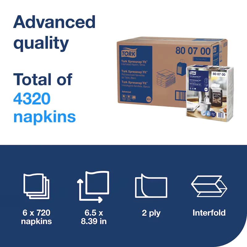 Tork Xpressnap Fit® Dispenser Napkins White Paper 2PLY Multifold Z Advanced 4320/Case